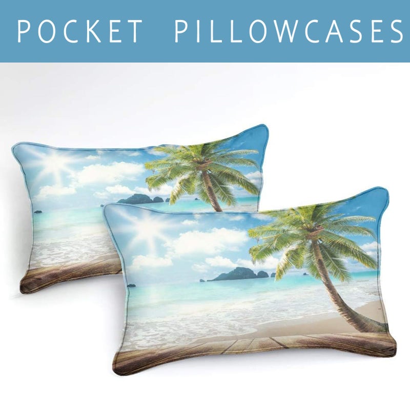 Bedbay Coastal Beachy Comforter Set King Beach Themed Comforter Bedding Set Tropical Palm Tree Quilt Set 3 Pcs Beach Room Decor Ocean Coastal Bedding Set King Duvet Set - Image 3